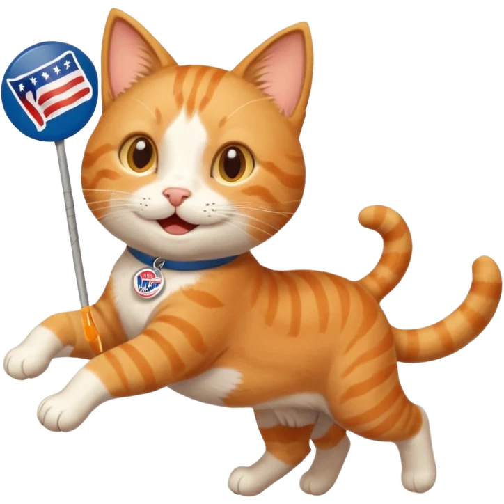 happy cat running for president with an "i voted" sticker emoji