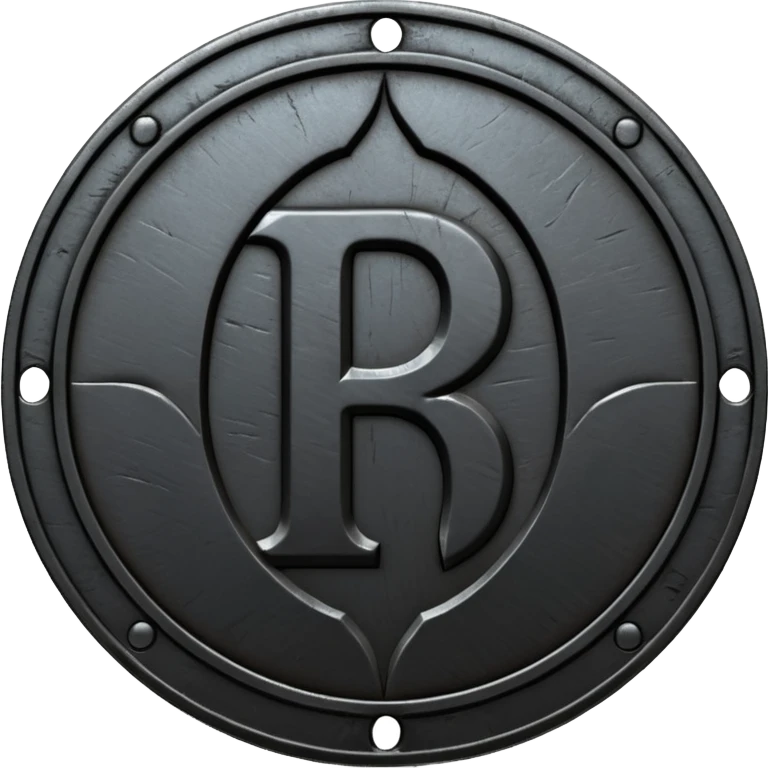 Minimal emoji, gothic metal coin made of black steel, engraved number f at the center, ancient industrial aesthetic, worn metal texture, no glow, no neon, flat emoji design, centered, transparent background emoji