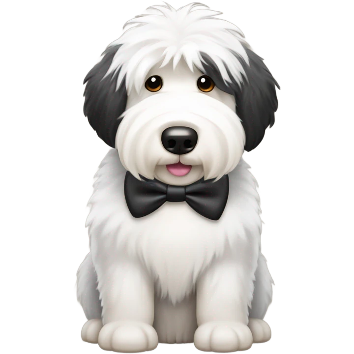 Half black half white old English sheepdog wearing a bow tie  emoji