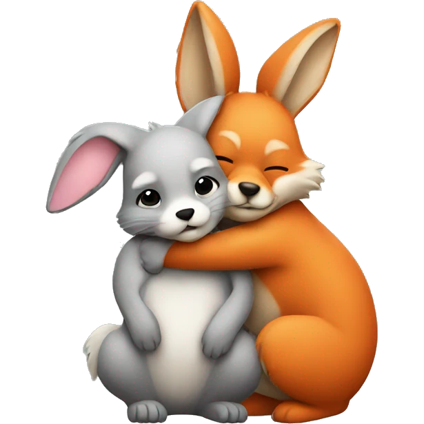 bunny and fox hugging emoji