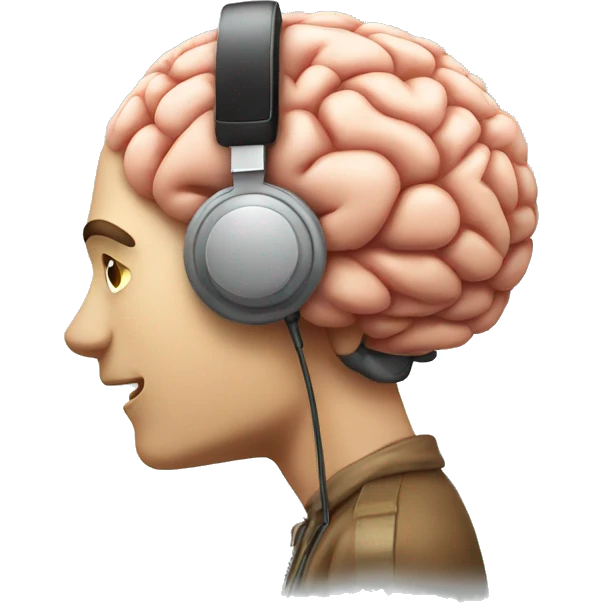 Brain wearing headphones side profile emoji