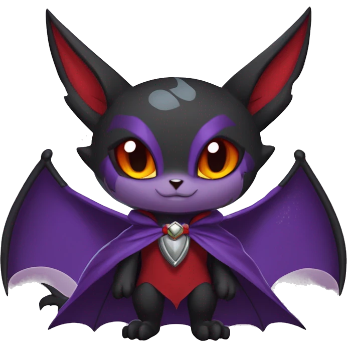  Black Red Purple Anthro Kawaii Edgy Cool Vampiric Demonic Beautiful Noivern-Nargacuga-Litten with big Bat Ears and wearing a cape and collar full body emoji