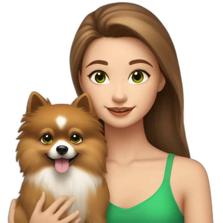 light-skinned-girl-with-brown-hair-and-green-eyes-petting-pomeranian emoji