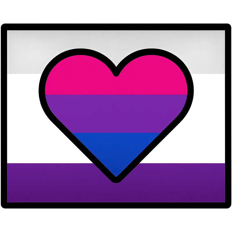 asexual pride flag background with a clean and bold design, a heart in the center colored with bisexual flag colors, simple and modern, flat and iconic, minimalistic style emoji