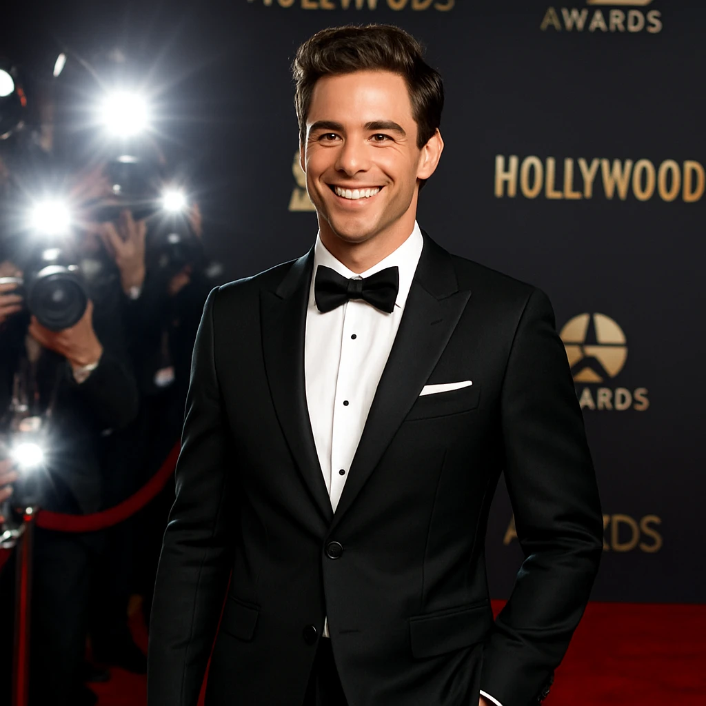a modern Hollywood film star, red carpet look, confident and stylish emoji