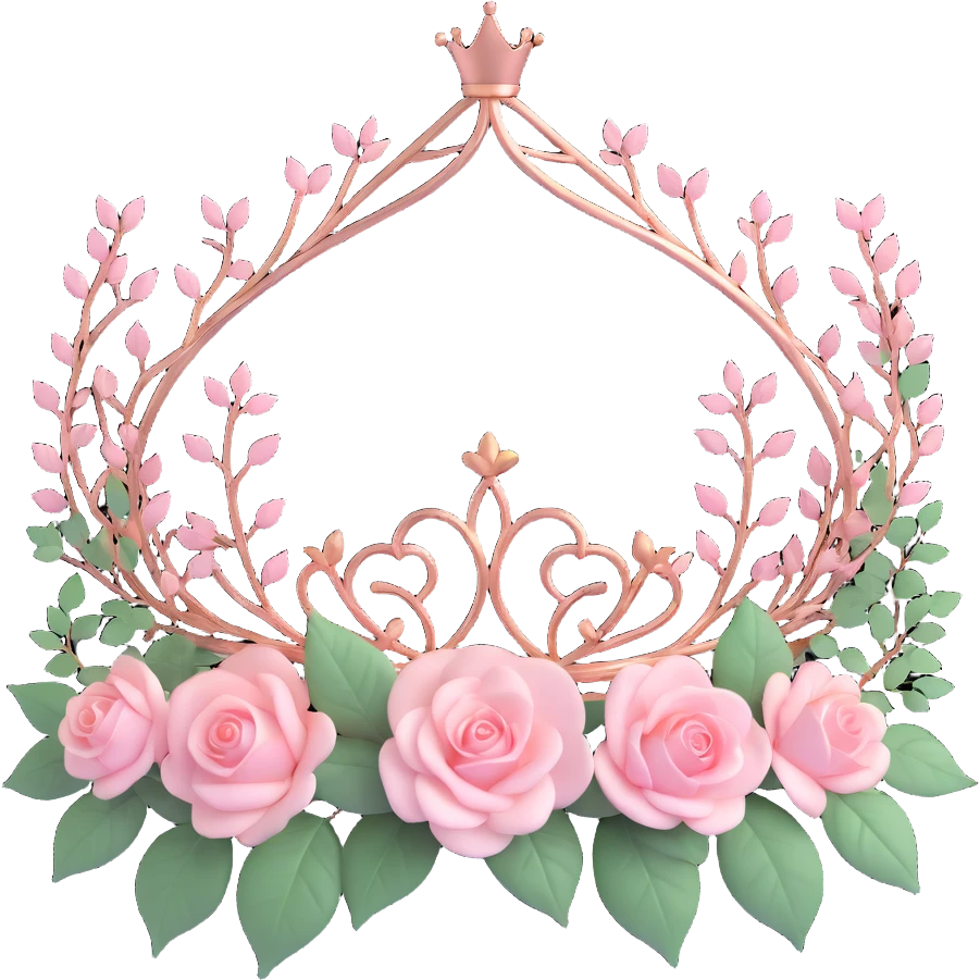 enchanted forest crown with pastel pink leaves, vines, and rose gold accents emoji