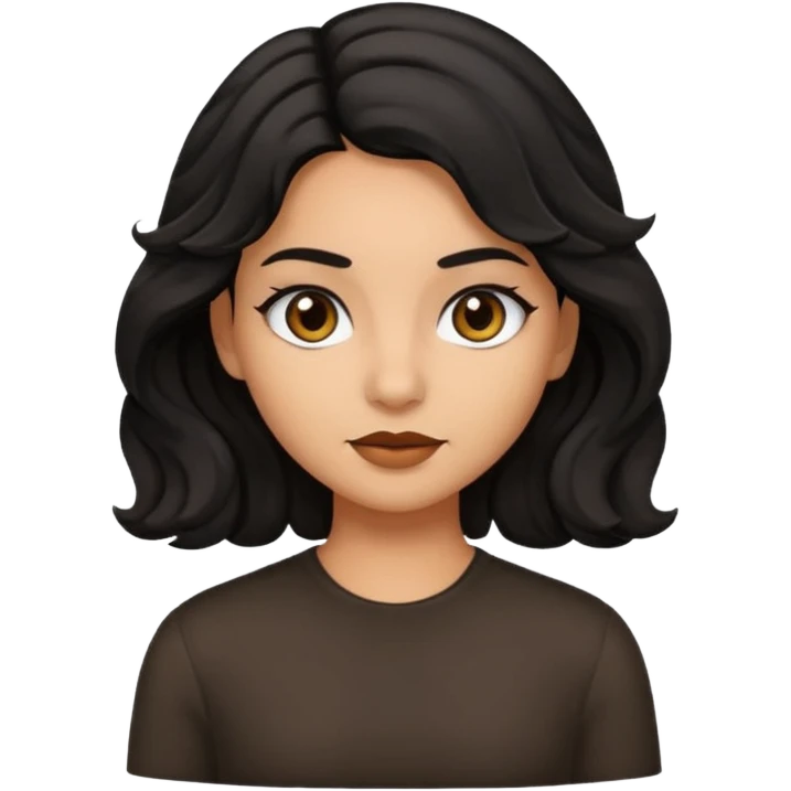 a girl with olive skin, black wavy hair by her shoulders, and dark brown eyes, in a modern emoji style emoji
