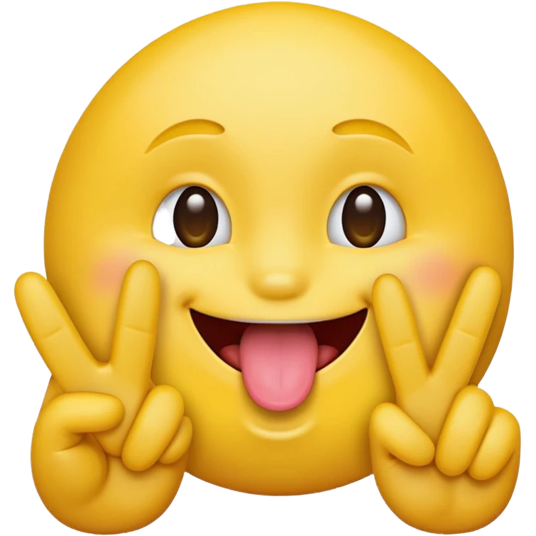 A yellow emoji face sticking it’s tongue between it’s fingers making a peace sign emoji