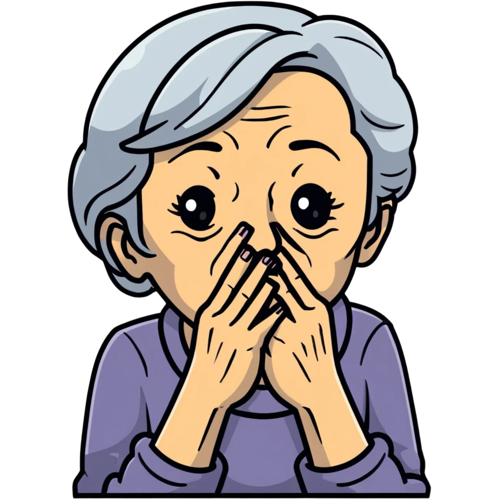old woman with semi blond hair with hand that close mouth emoji