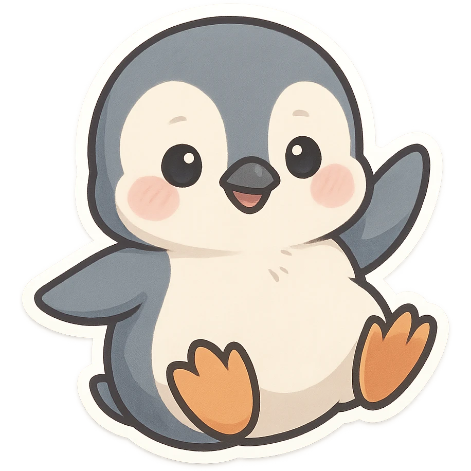 baby penguin, playful pose, chubby cheeks emoji