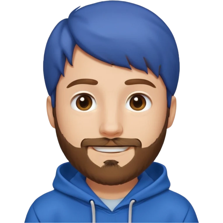 cartoon emoji of MrBeast, blue hoodie, friendly smile, short brown hair, beard emoji