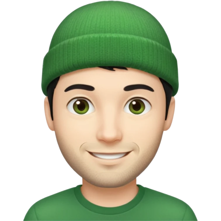 French man, 30, short black hair, green beanie, stubble, smiling emoji