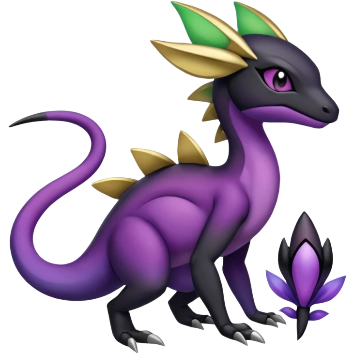purple-black-gold-gradients Meloetta-Larvitar-Axew-Salandit-Pokémon-Fakémon-creature-hybrid-fusion emoji