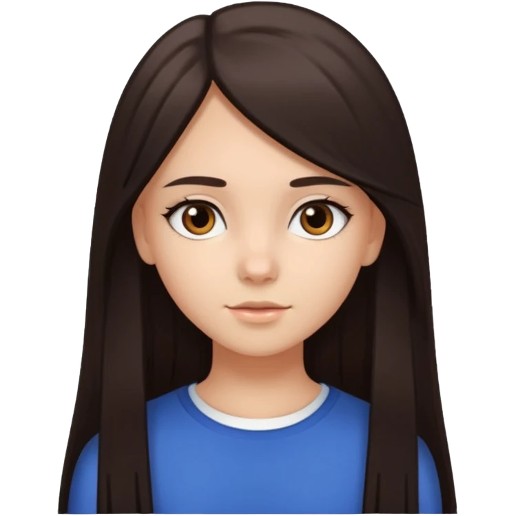 white teenage girl with long straight dark brown hair, pretty, has dark brown eyes, shoulder and above emoji