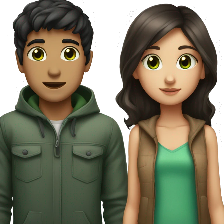boy with brown eyes and black hair kissed girl with brown hair and green eyes  emoji