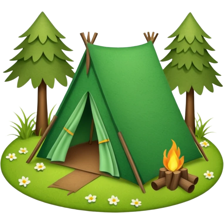 Camp site of grass made of felt texture, scrapbooking style, transparent background emoji