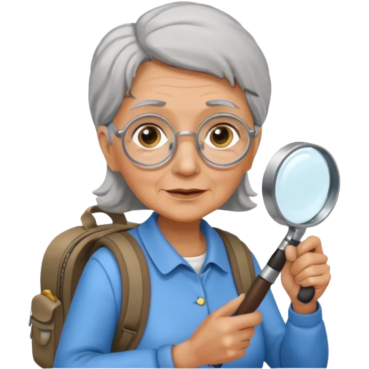 Explorer old woman with magnifying glass and backpack emoji