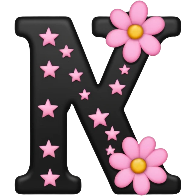 The letter V in black font with a pink heart stars and flowers emoji