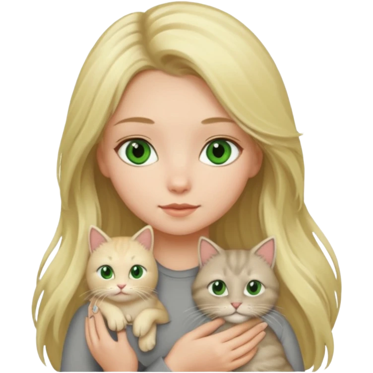 Blonde green eyed girl with long hair holding cat emoji