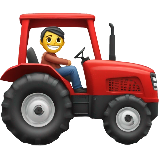 happy person driving giant RED tractor emoji