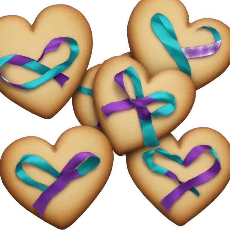 Heart cookie, teal purple suicide awareness ribbon emoji