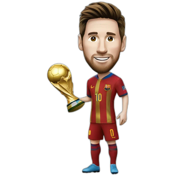 Messi avec coupe du monde et ballon d'or emoji