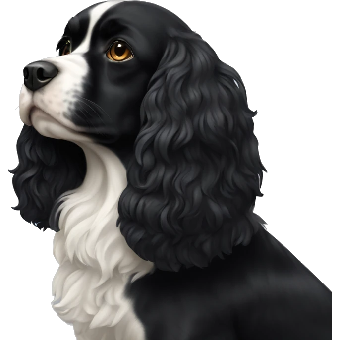 Small completely black king spaniel with black fur on his whole face and white fur on chest emoji