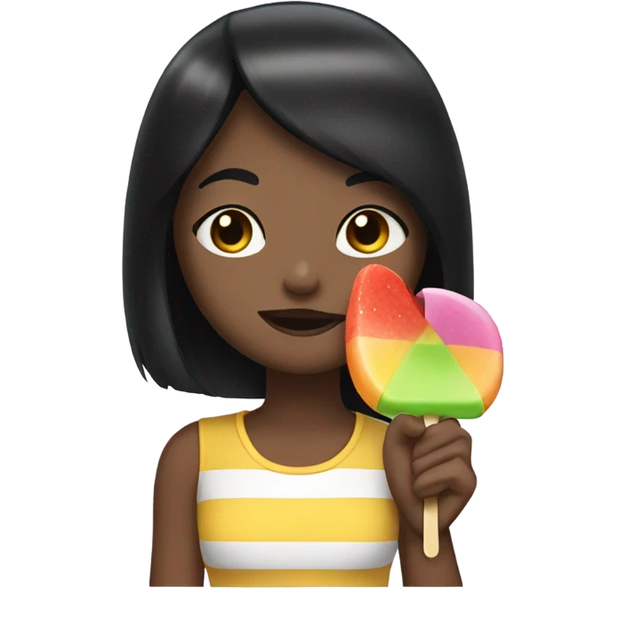 Girl with black hair sucking popsicle emoji