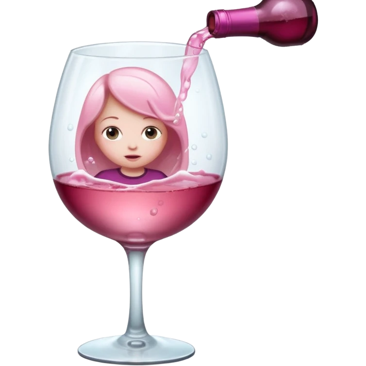 Little person stuck inside a huge glass of pink wine emoji