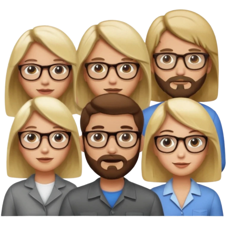 A man with hair and glasses a woman with long brown hair a man with a beard and a woman with a blonde bob emoji