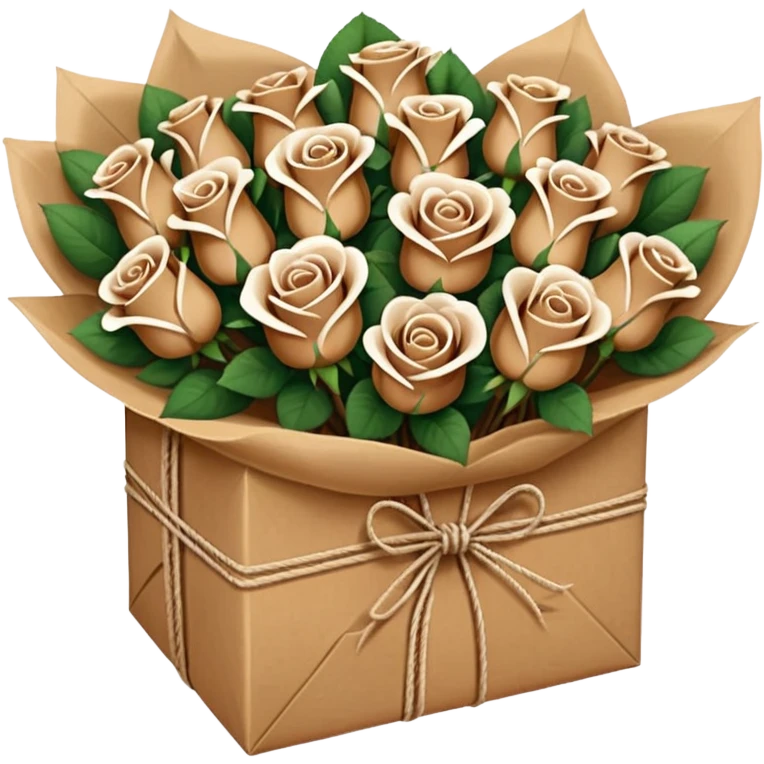 boquet of brown/ white roses in a paper package emoji