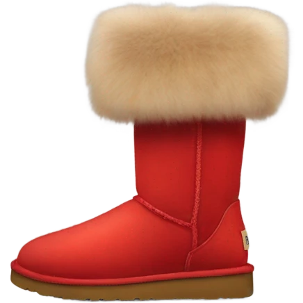 Pair of Womens valentines day themed Red Ugg Fur Boots isolated.  emoji