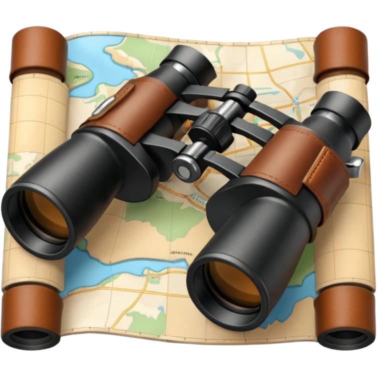 Black binoculars with leather strap on map emoji