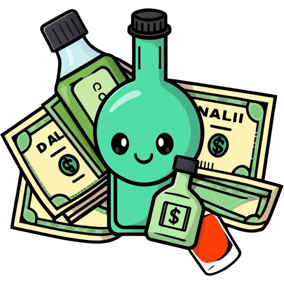 price tag with a few dollar bills and a bottle of nail polish emoji