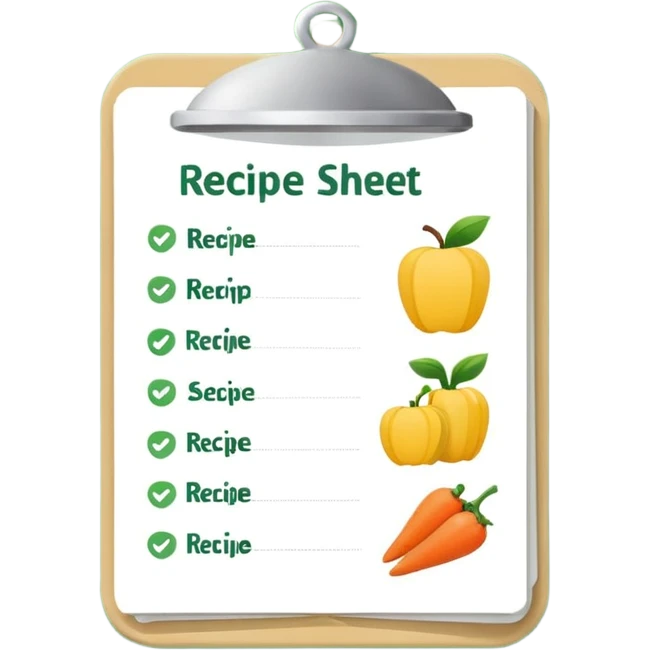Small icon emoji of recipe sheet, minimum details, green #36a767 main color emoji