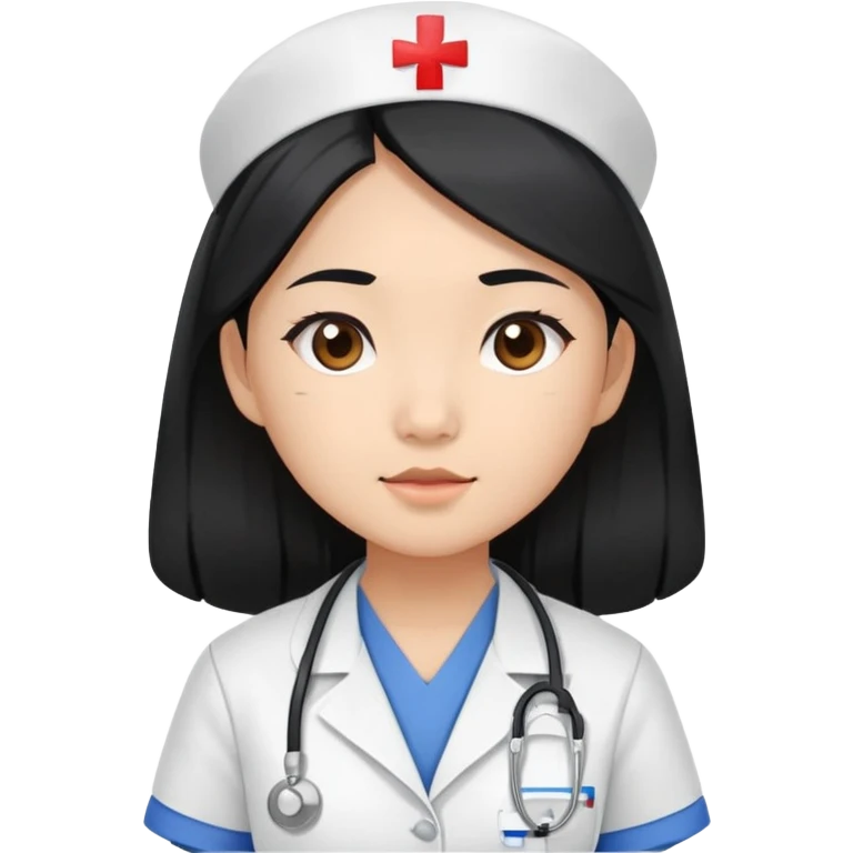 Critical care Asian girl with long black hair nurse emoji