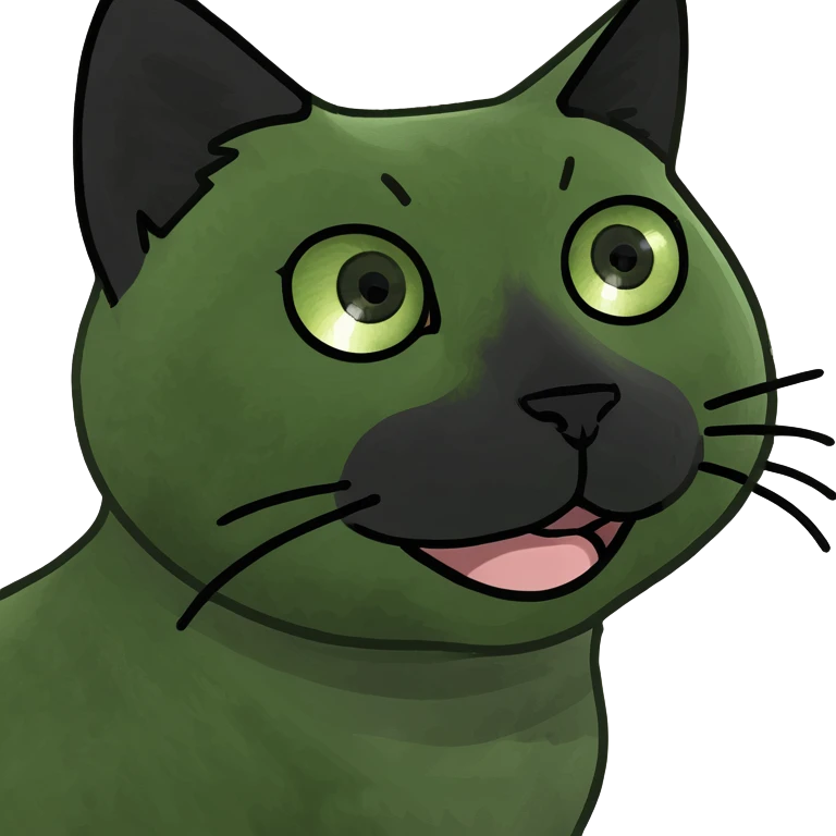 Black cat with green eyes rolling its eyes emoji