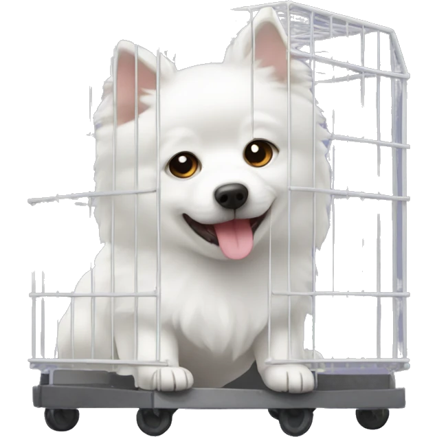 White spitz dog in an transportation cage emoji