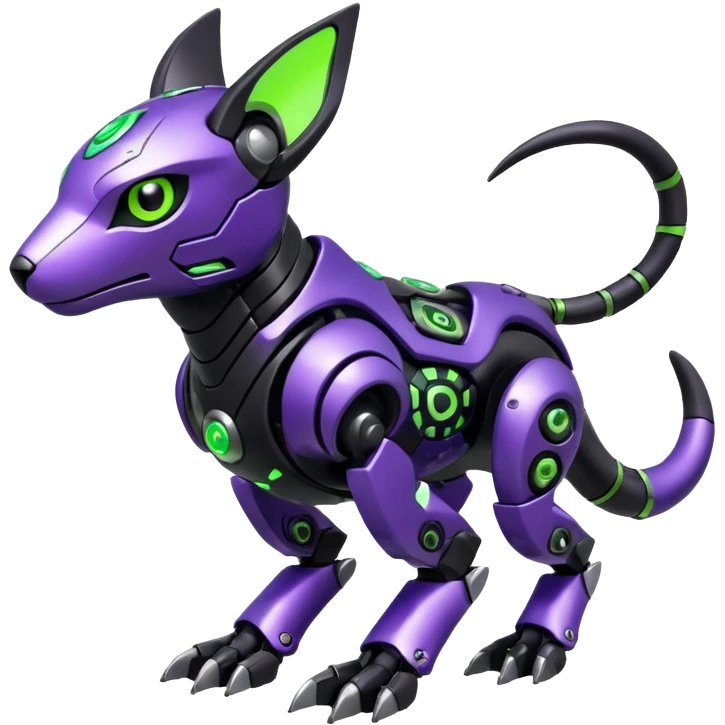 Futuristic mechanical cyborg modern badass cool shiny metallic alloy black-obsidian purple neon-green white lime animal hybrid Fakemon full body with intricate patterns emoji