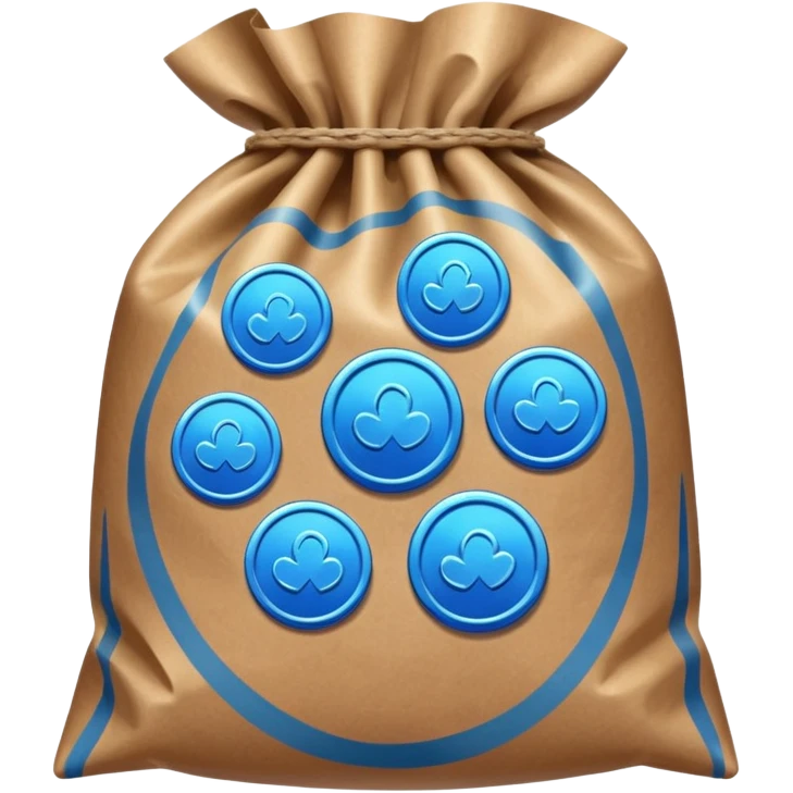 blue coins inside a brown bag  emoji
