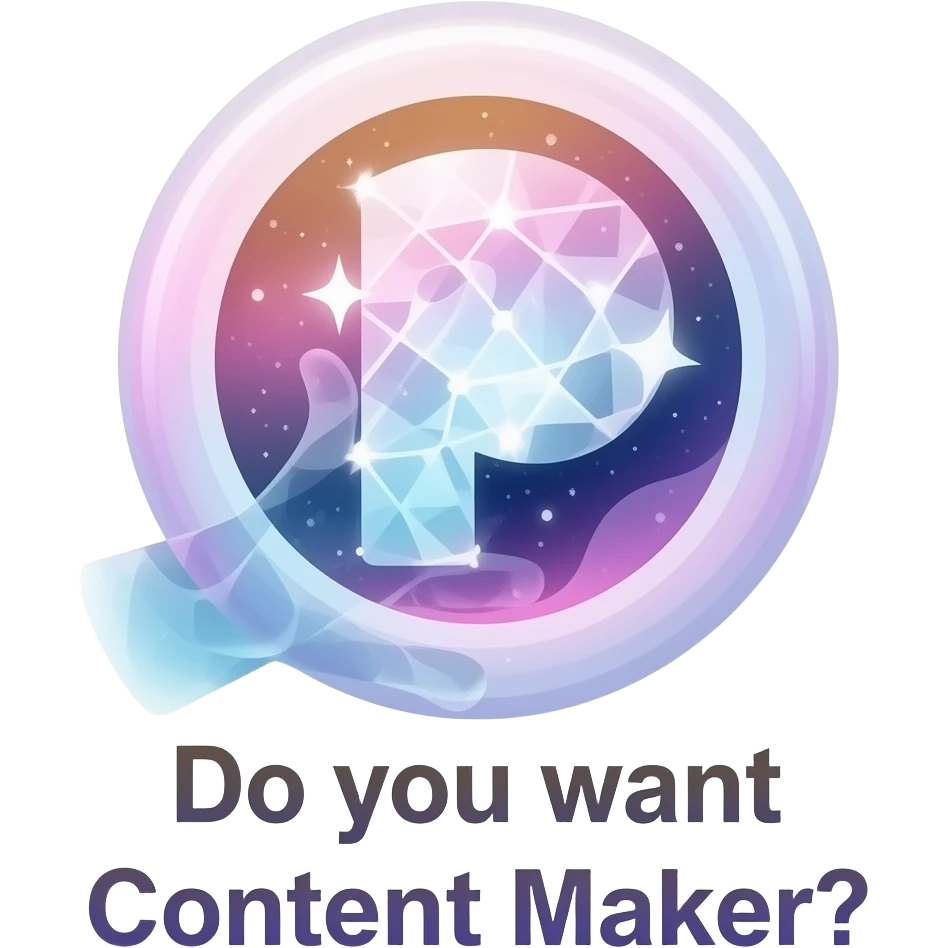 An ethereal hand made of starlight holding a crystalline Patreon logo. Text below: 'Do you want Content Maker?'. Glowing nebula colors, isolated on white, bold 3D icon emoji