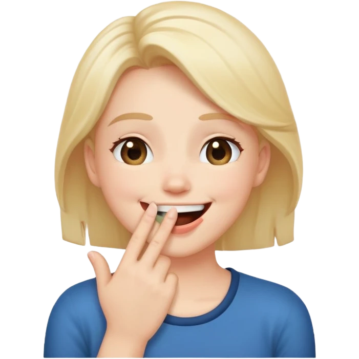 emoji laughing with hand over mouth blushing looking up and to the right emoji