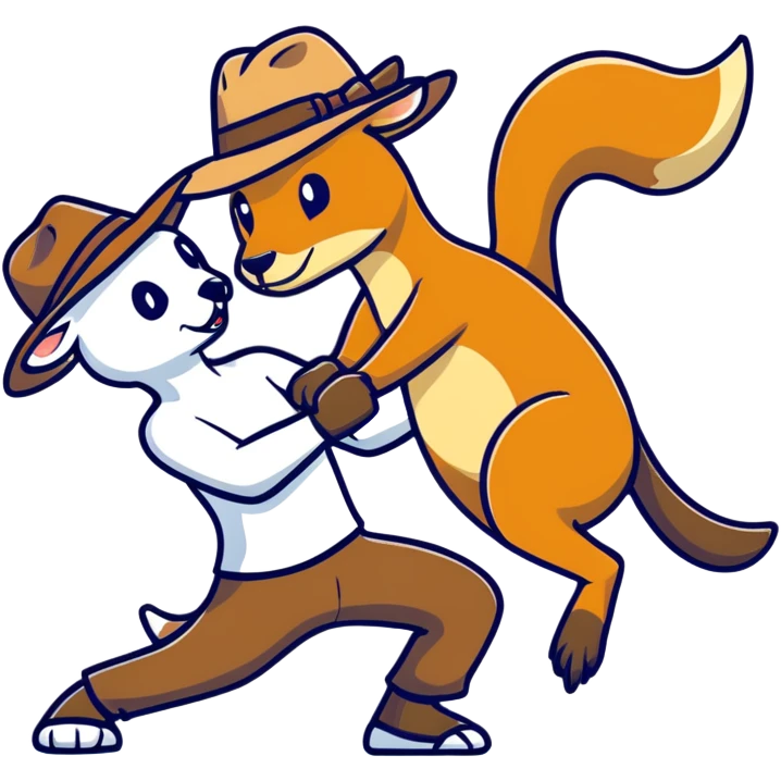 a man wearing an Australian outback hat fighting a kangaroo emoji