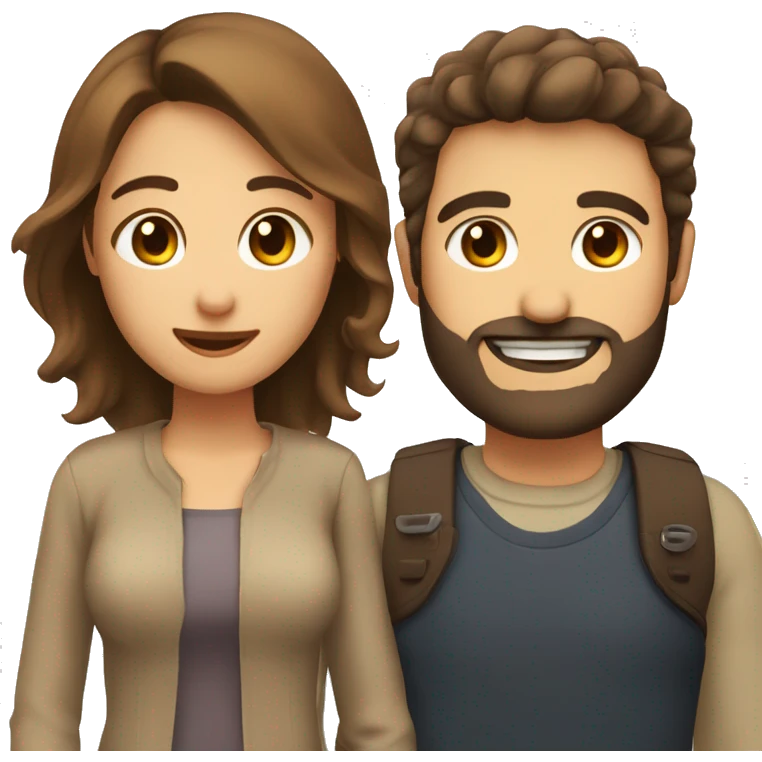 A couple a women with Brown hair and a mole above her lip and a man with a beard cute smile and brown hair  emoji