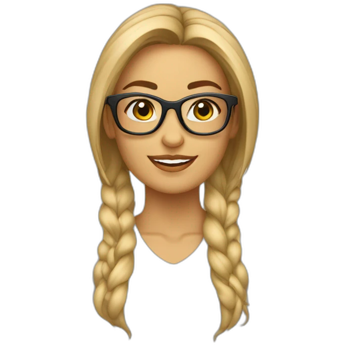 Mujer pelo castaño claro largo lacio con lentes de marco transparente emoji