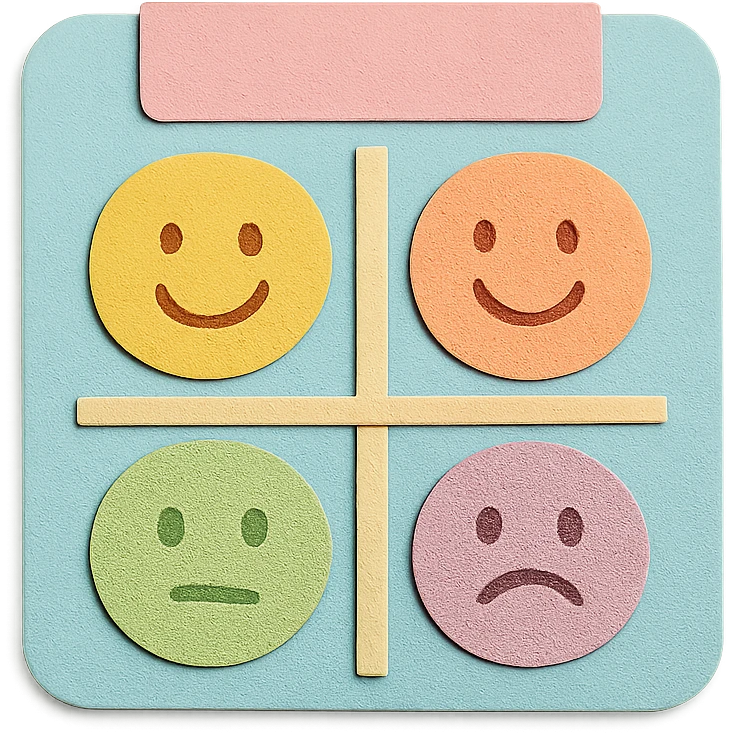 soft pastel mood tracker with round smiley faces, no shadow, gentle paper craft style emoji