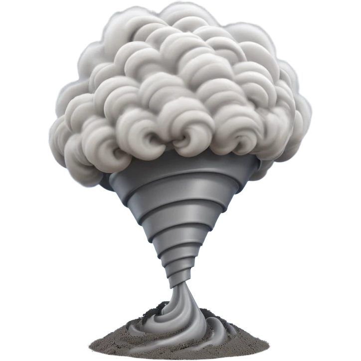 3D render of Tornado, miniature weather phenomenon, volumetric particle effects, swirling dusty grey funnel cloud, elemental energy, emoji style, isolated on white background --v 6.0. emoji