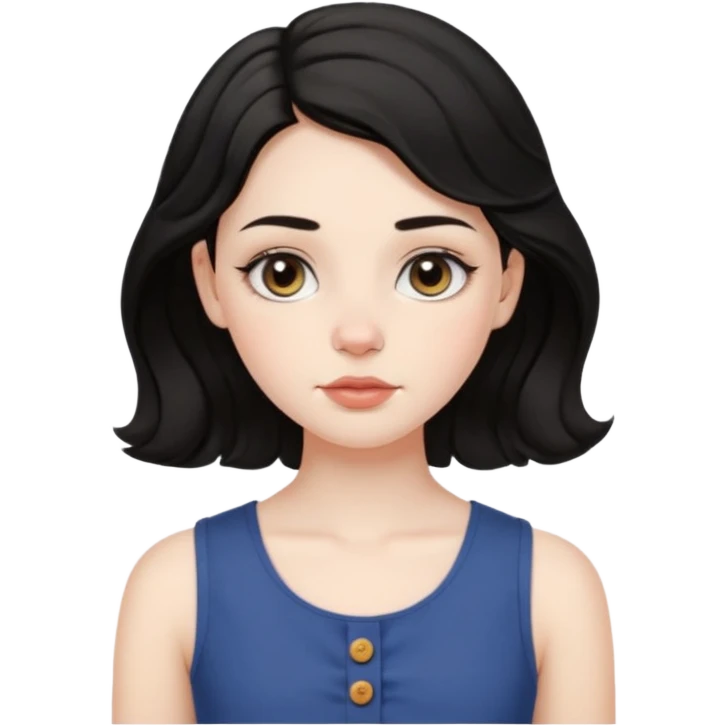 aesthetic girl , pale skin, doe eyes, button nose, soft arched brows,round face,full lips,medium wavy black hair , wears sleeve less,no makeup. please kindly genarate this avatar emoji