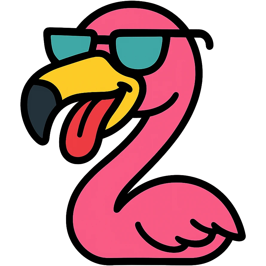 cool flamingo with its tongue out emoji
