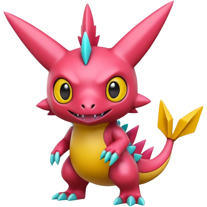 A 3D CGI model of a randomly-colored edgy kawaii Fakémon-Pokémon-Digimon-creature (full body) emoji